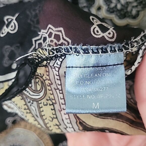 Halé Bob Lounge 100% Silk Sheer Paisley Print Blouse w/ Slit Bell Sleeve Size M - Picture 7 of 7